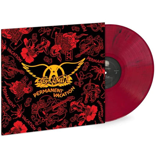 Aerosmiths permanent vacation album on red colored vinyl lp record