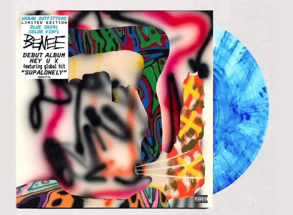 Benees hey u x album on blue and white color vinyl lp record