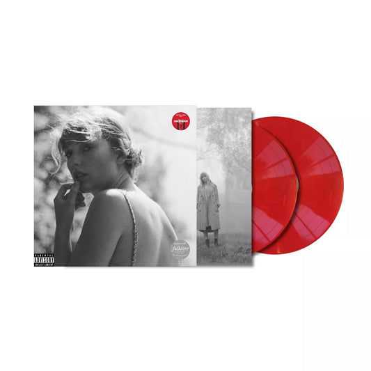 Taylor swifts folklore deluxe version album on red colored 1 vinyl lp record