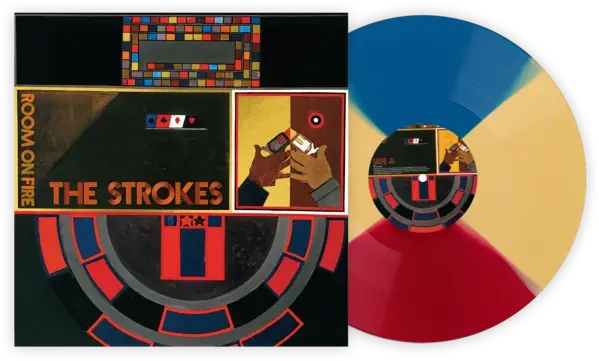 The strokess room on fire album on yellow red blue variant color variant vinyl lp record