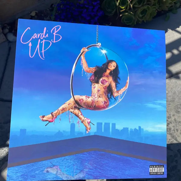 front sleeve of cardi b "up" single on blue vinyl record