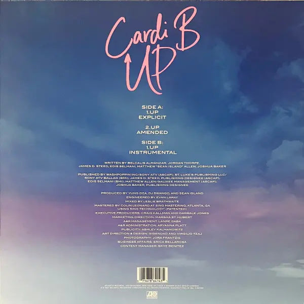 back sleeve of cardi b "up" single blue vinyl record