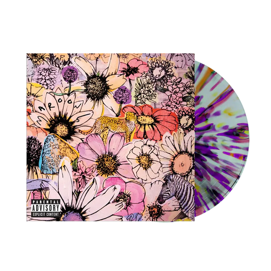 Maroon 5 Jordi Album on Multi Color Splatter Variant Color Vinyl Record The Disc Is Mostly White and Purple