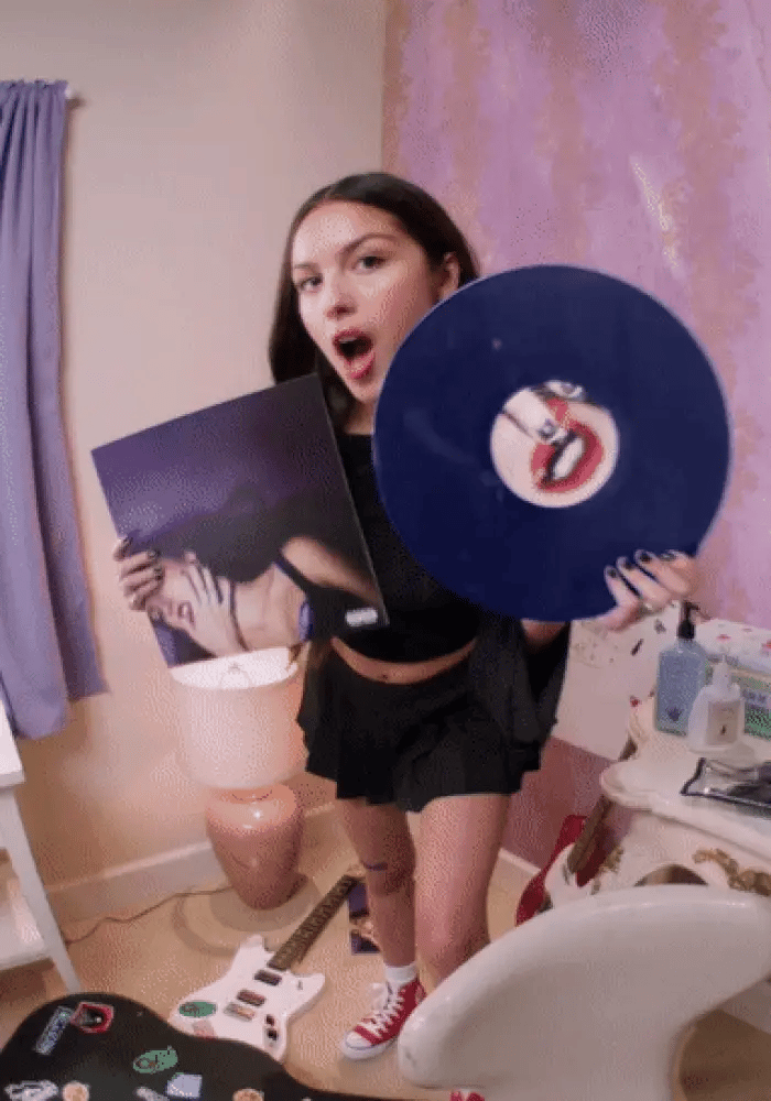 Olivia Rodrigo GUTS "T" Album On Blue Color Vinyl LP Record Video Clip
